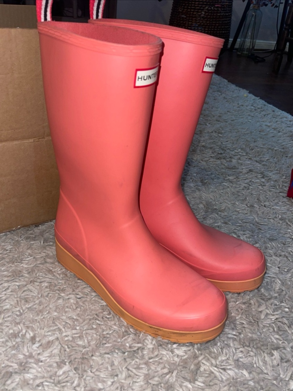 Hunter Womens Tall Play Rain Boot, Pink/Coral, US 11